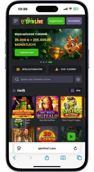 Casino-Homepage auf einem iOS-Gerät